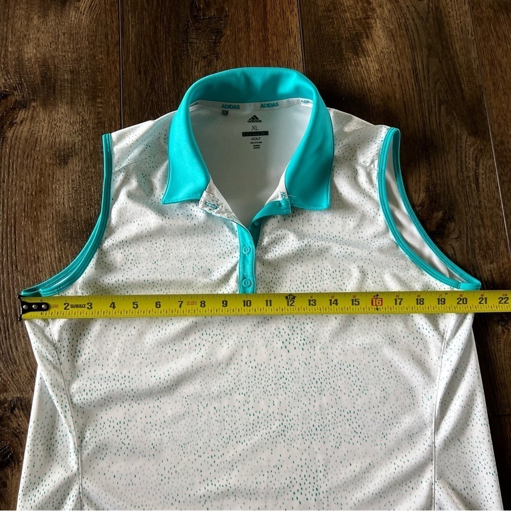 Adidas Women’s Golf Sleeveless Polo Shirt White Turquoise Green Size XL - Picture 3 of 10